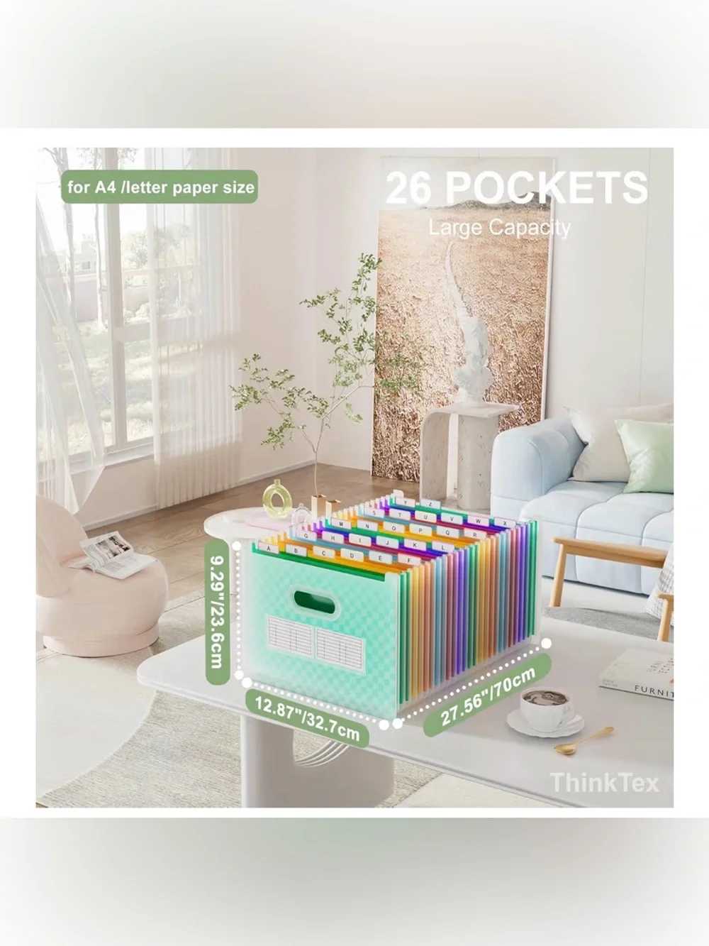 Thinktex 26-Pocket Accordion File Organizer, Upright & Open Top,